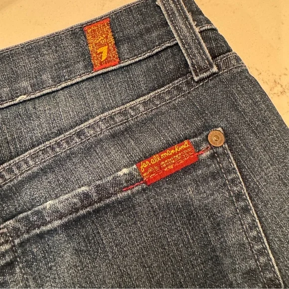 7 FOR ALL MANKIND | Midrise Women’s Distressed Slim Straight Blue Jeans Size 28 - Picture 9 of 11